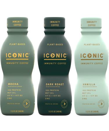 Iconic Protein Coffee, Sample Pack - Keto Coffee Alternative with Vitamin D3, Vitamin C, Zinc, MCT Oil (1g), Pea Protein (10g) - 200mg Caffeine - Sugar Free, Gluten Free, Dairy Free - 3 Pack