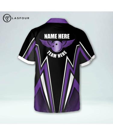 LASFOUR Custom Men's Bowling Shirt - Strike King Hawaiian Button-Down - Purple Crazy Team Shirt - Buy Online on GoSupps.com