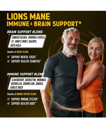 Lions Mane Mushroom Complex Capsules 22000mg with Cordeyceps, Reishi & Elderberry - Focus, Memory & Brain Support - Immune & Energy Supplement - 60 Count - Buy Online on GoSupps.com