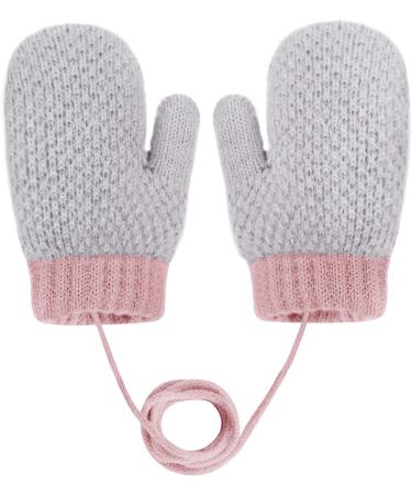 Toddlers Knitted Gloves Mittens with String - Warm Fleece Lined Cartoon Design - Xmas Gift - Age 0-3 - Blue - Buy Online on GoSupps.com