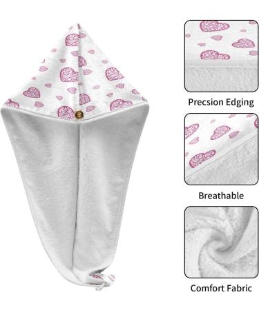Pink Heart Dry Hair Cap Set | 2-Piece Quick Drying Towel & Button Headband | Super Absorbent & Soft Comfort - Buy Online on GoSupps.com