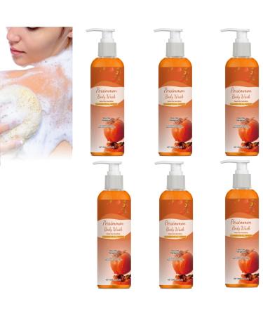 ZHJZGS Persimmon 6-Pack Body Wash Bottles - Natural Deodorizer - 100ml - Gentle Unisex Formula for All Skin Areas - Deep Cleansing and Odor Control - Formula