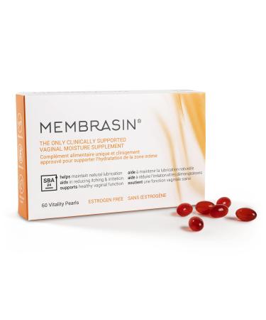Membrasin Vitality Pearls, Feminine Moisturizer Supplement for Dryness, Estrogen-Free Daily Supplement to Help Maintain Natural Lubrication, 60 Pills