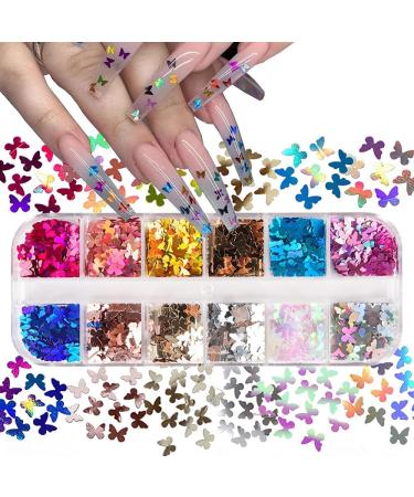 12 Colors Butterfly Nail Art Glitter Sequins | 3D Holographic Decals for Acrylic Nails | Manicure Paillettes & Ultrathin Glitters | Nail Art Supplies for Women - Buy Online on GoSupps.com