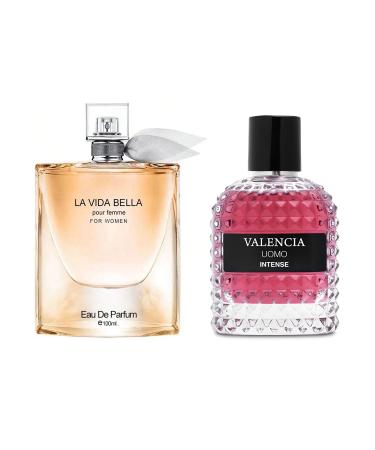 Women's Perfume La Vida Bella& Valencia Uomo Intense Combo Set Eau De Parfum Long Lasting Fragrance 3.4 Fl Oz Spray Each for Daily Used la vida bella&Valencia Uomo Intense
