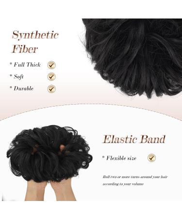 FESHFEN Messy Bun Hair Piece - Synthetic Wavy Curly Chignon Ponytail Extension for Women Girls Kids - Natural Black 38g - Buy Online on GoSupps.com