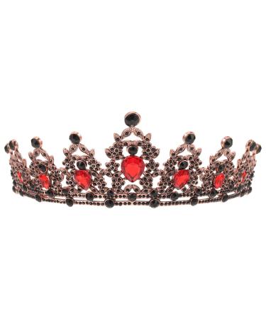 Lurrose vintage black tiara and crown headband Strass Princess tiara classic queen crown wedding headdress for girls woman (red)