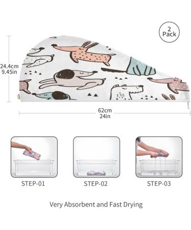 Hand Drawn Dogs Dry Hair Cap & Quick Drying Towel Set - Super Absorbent Soft & Comfortable 2 Piece with Button Headband - Buy Online on GoSupps.com