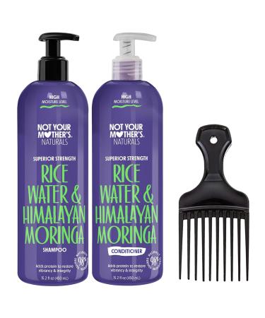 Superhairpieces Afro Hair Comb with NYM Naturals Rice Water and Himalayan Moringa Shampoo and Conditioner 450ml Set (3 items)