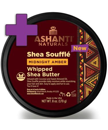 Ashanti Naturals Bundle - White Creamy Shea Butter 8 ounce | Shea Butter Souffle 8 ounce (Midnight Amber)
