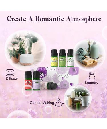 ASAKUKI Floral Essential Oils Set - Jasmine, Ylang Ylang, Rose, Lavender, Cherry Blossom, Gardenia - 10ml Premium Fragrance Oil for Aromatherapy, Hair Care, Candle & Soap Making - Buy Online on GoSupps.com