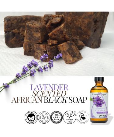 Aroma Depot African Black Soap 8 oz - Lavender Scented Handmade Bar with Shea Butter | 100% Natural Infused Soap for Face & Body Wash - Buy Online on GoSupps.com
