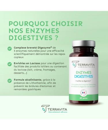 ENZYMES Digestives | Lactase + Complexe Digezyme + Curcuma | Intol rance au Lactose Digestion Difficile et Ballonnements | Mix Basifiant sans B ta ne | 60 G lules Vegan | Made in France | Terravita - Buy Online on GoSupps.com