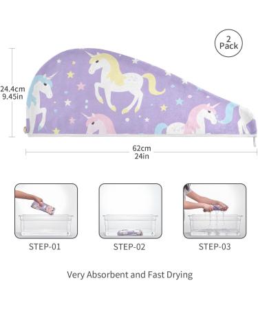 Unicorn Purple Hair Towel 2 Pack | Super Absorbent Quick Drying Hair Turbans for Women & Girls - Buy Online on GoSupps.com