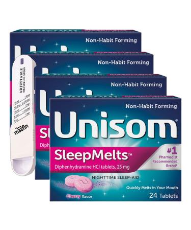Sleepmelts Cherry Flavor Bundled with Plastic Measuring Spoon 25mg Diphenhydramine Hci Nighttime Sleep Support Non-Habit Forming Strong Sleep Aid Convenient Travel Pack Pack of 4