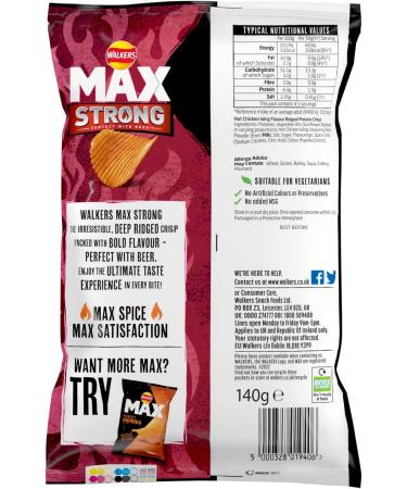 Walkers Max Hot Chicken Wings 140G - Spicy Potato Crisps - Buy Online on GoSupps.com