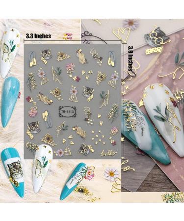 Graffiti Nail Art Stickers Decals - 9 Sheets 3D White Black Gold Stripe Line Abstract Marble Wave Flower Leaf Self-Adhesive Nail Decals for DIY Decoration - Nail Accessories for Women - Buy Online on GoSupps.com