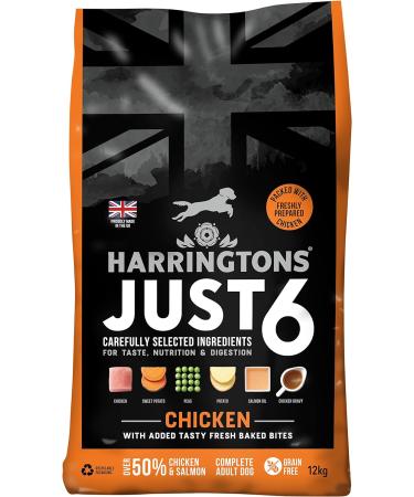 Harringtons Just 6 Chicken & Veg Complete Grain Free Dry Dog Food With Added Tasty Fresh Baked Bites 12kg - Buy Online on GoSupps.com