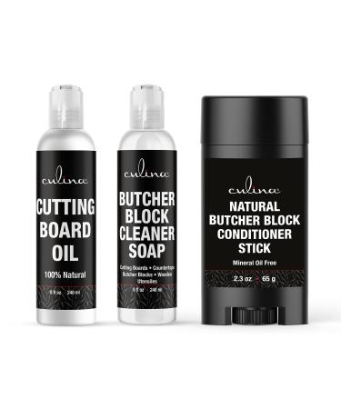 Culina Premium Set - Butcher Block Cutting Board Soap Oil 100% Plant Based and Wax no Mineral Oil Best for Wood & Bamboo Conditioning & Sealing