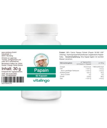 Buy Katharina Bachman Papain Enzyme Capsules - 60 x 500mg (35 Million USP Units/g) - International Shipping Available - Buy Online on GoSupps.com