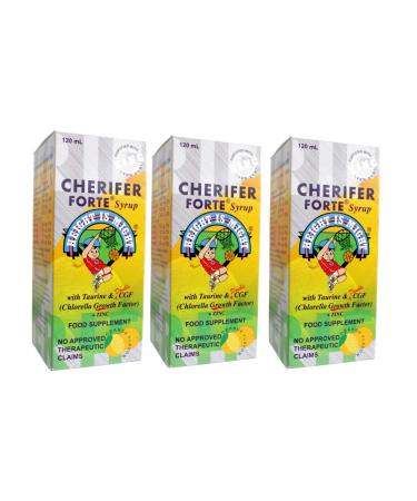3 CHERIFER Forte Syrup w/Taurine & Double Chlorella Growth Factor + Zinc 120ml