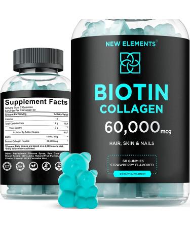 Biotin & Collagen Peptides Gummies - Collagen Peptides 50000mcg + Biotin 10000mcg Chewable Vitamin B7 for Hair Skin and Nails Hair Growth Supplement for Men & Women Non-GMO