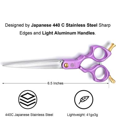 Professional Dog Grooming Scissors Shears - 6.5 Straight & Curved Blades for Precision Cutting - Rainbow Finish - Japanese Stainless Steel - Purple Handle - Buy Online on GoSupps.com