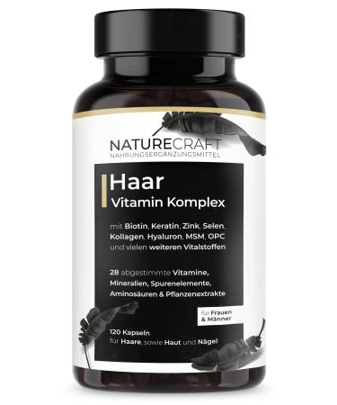 Hair vitamin complex with 28 vital substances - high -dose with biotin keratin collagen hyaluron zinc selenium MSM opc and much more.For hair skin & nails.120 capsules - (2 -month stock)