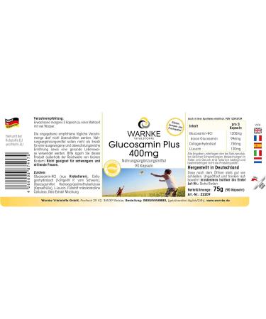 Glucosamine Plus 400mg - with 1200mg of Glucosamine per daily dose - 90 capsules - With Collagen | Warnke Vitalstoffe - Quality from German pharmacies - Buy Online on GoSupps.com