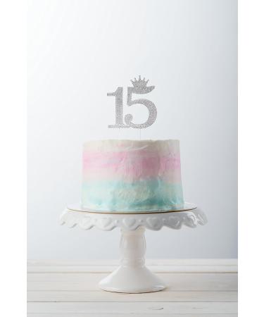 Number 15 Quinceanera Rhinestone Princess Crown Monogram Cake Topper - Sweet 15th Birthday Party (Silver) - Buy Online on GoSupps.com