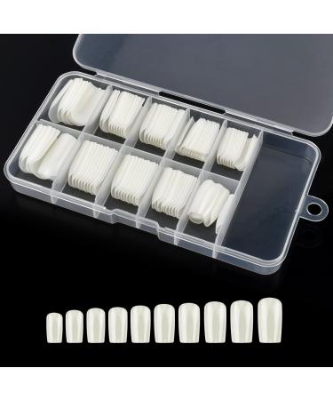 100 Pcs False Nail Tips with Storage Case-Full Cover Coffin Nails in 10 Sizes for Nail Salons and DIY Nail Art-Long Lasting and Durable Artificial Fingernails for Glamorous Looks (Square Natural) 1 count (Pack of 1) Natural