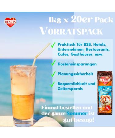 HEARTS Iced Coffee Powder Caramel 20 x 1 kg Value Pack Perfect for Gas Stations Bakery Hotels Businesses etc. - Instant Coffee Powder for Summer Cheesecake  - Buy Online on GoSupps.com