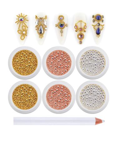 3D Nail Caviar Beads for Nail Art Metal Mini Nail Ball Beads Gold Silver Rose Gold Nail Studs DIY Decorations Accessories Multi-size A-Gold/Silver/Rose Gold