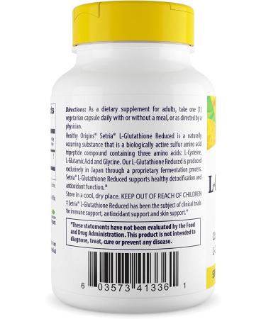 Buy Healthy Origins L-Glutathione 500 mg - 60 Veggie Caps for Antioxidant Support - Buy Online on GoSupps.com