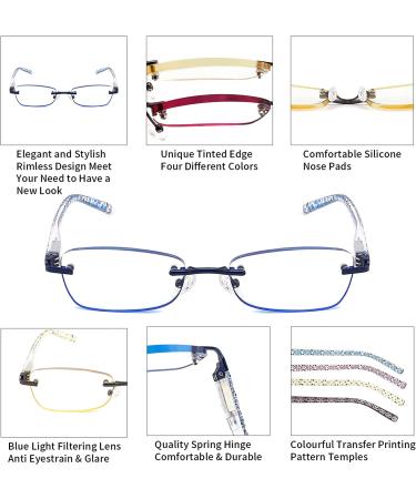 CRGATV 4-Pack Rimless Tinted Reading Glasses for Women - Blue Light Blocking Stylish Readers - Anti UV, Eye Strain, Glare - 1.25 Magnification - Mix Colors - Buy Online on GoSupps.com