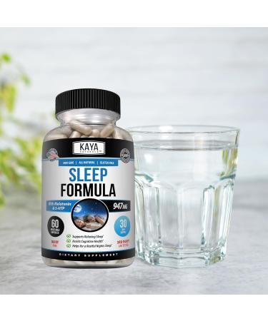 Kaya Naturals - Sleep Support Formula with Melatonin - Aid Support Vitamin Supplement - Sleep Stress and Mood Support - L-Tryptophan Passion Flower Ashwagandha and More - 60 Capsules (60 Count) 60 Count (Pack of 1) - Buy Online on GoSupps.com