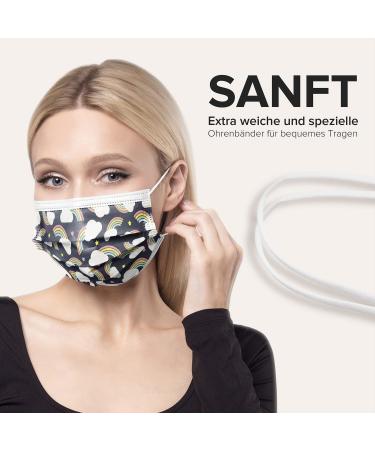 50 Disposable Face Masks Made in Germany | CE Certified, Type IIR | Dark Rainbow | Breathable Triple Layer | 99.78% Filtration - Elastic Earloops - Buy Online on GoSupps.com