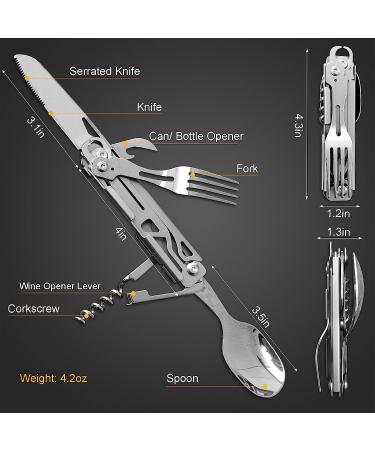 Joycube 6-in-1 Detachable Camping Utensils Set - Stainless Steel Folding Cutlery with Spoon, Fork, Knife, Bottle Opener, Can Opener - Portable Travel Flatware Combo - Buy Online on GoSupps.com