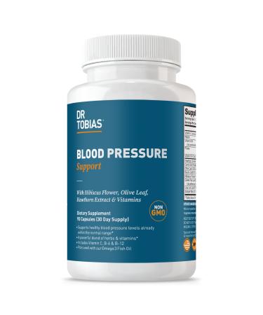 Dr. Tobias Blood Pressure Support Supplement with Hawthorn Hibiscus Flower Olive Leaf & Garlic Supports Normal Circulatory Health with Vitamins C B6 B12 Niacin Folate & Herbs 90 Capsules