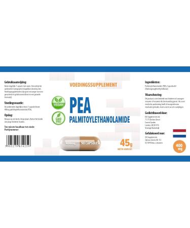 Hepatica Palmitoylethanolamide PEA 400mg 90 Vegan Capsules Certificate of Analysis by AGROLAB Germany High Power Gluten Free and GMO Free - Buy Online on GoSupps.com