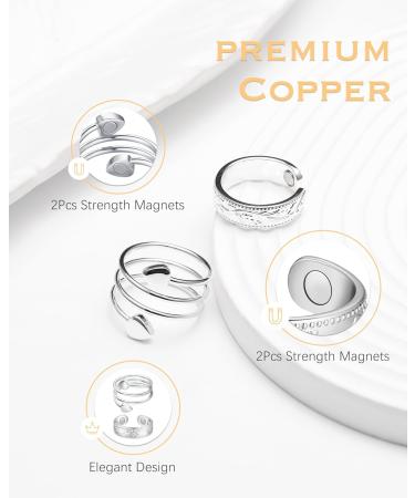 Jeracol 2pcs Copper Magnetic Rings for Women Men | 3500 Gauss Ultra Strength Magnets | 100% Pure Copper | Gift Box Included | Silver Plum&Love Heart - Buy Online on GoSupps.com
