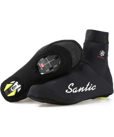 Santic Men's Cycling Shoe Covers - Windproof Thermal Overshoes for Road Bike - Black, Fleece Lined (Large) - Buy Online on GoSupps.com