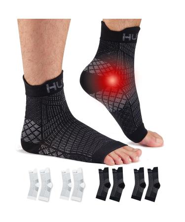 HUEGLO 4 pair ankle bandage Plantar Fascititis Socks Orthopedic compression socks Neuropathy Ankle bandage arthritis achilless tendon Bandage Plantar fasciitis foot bandage ankle sport white & black l