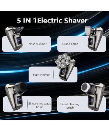 5 in 1 Men's Rechargeable Floating Razor & Beard Trimmer - Waterproof, Portable Shaver with LED Display in Silver - Buy Online on GoSupps.com