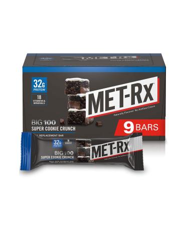 MET-Rx Big 100 Protein Bar, Meal Replacement Bar, 32G Protein, Super Cookie Crunch, 3.52 Oz (Pack of 9)