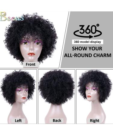 BECUS Afro Curly Wigs for Black Women - 8 Heat Resistant Brazilian Remy Human Hair (Natural Spiral 1B) - Buy Online on GoSupps.com