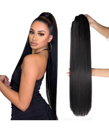 Fashion Icon Long Straight Drawstring Ponytail 30 Inch Synthetic Clip in Ponytail Extension for Women (1B 170g) 1b 30 Inch (Pack of 1)