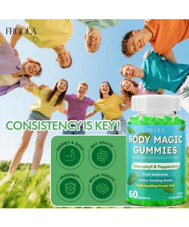 Frcola Body Magic Gummies Chlorophyll Supplement with Peppermint & Chlorella - 60 Gummies Lychee Flavor Plant-Based Pectin Supports Overall Wellness & Freshness - Buy Online on GoSupps.com