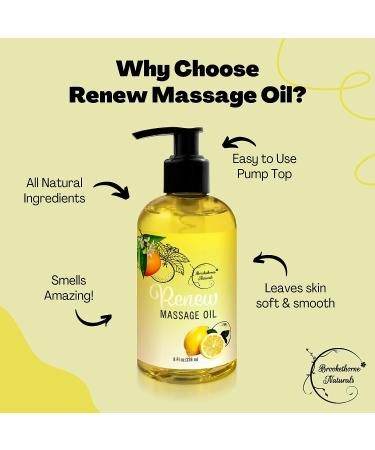 Renew Massage Oil with Orange, Lemon & Peppermint Essential Oils - Ideal for Full Body, Massage Therapy & Home Use | Almond, Grapeseed, & Jojoba Oils by Brookethorne Naturals - Buy Online on GoSupps.com