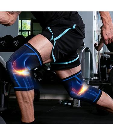 Knee Sleeve Compression Support | X-Large Blue Knee Brace for Pain Relief & Arthritis | Improved Circulation - Buy Online on GoSupps.com